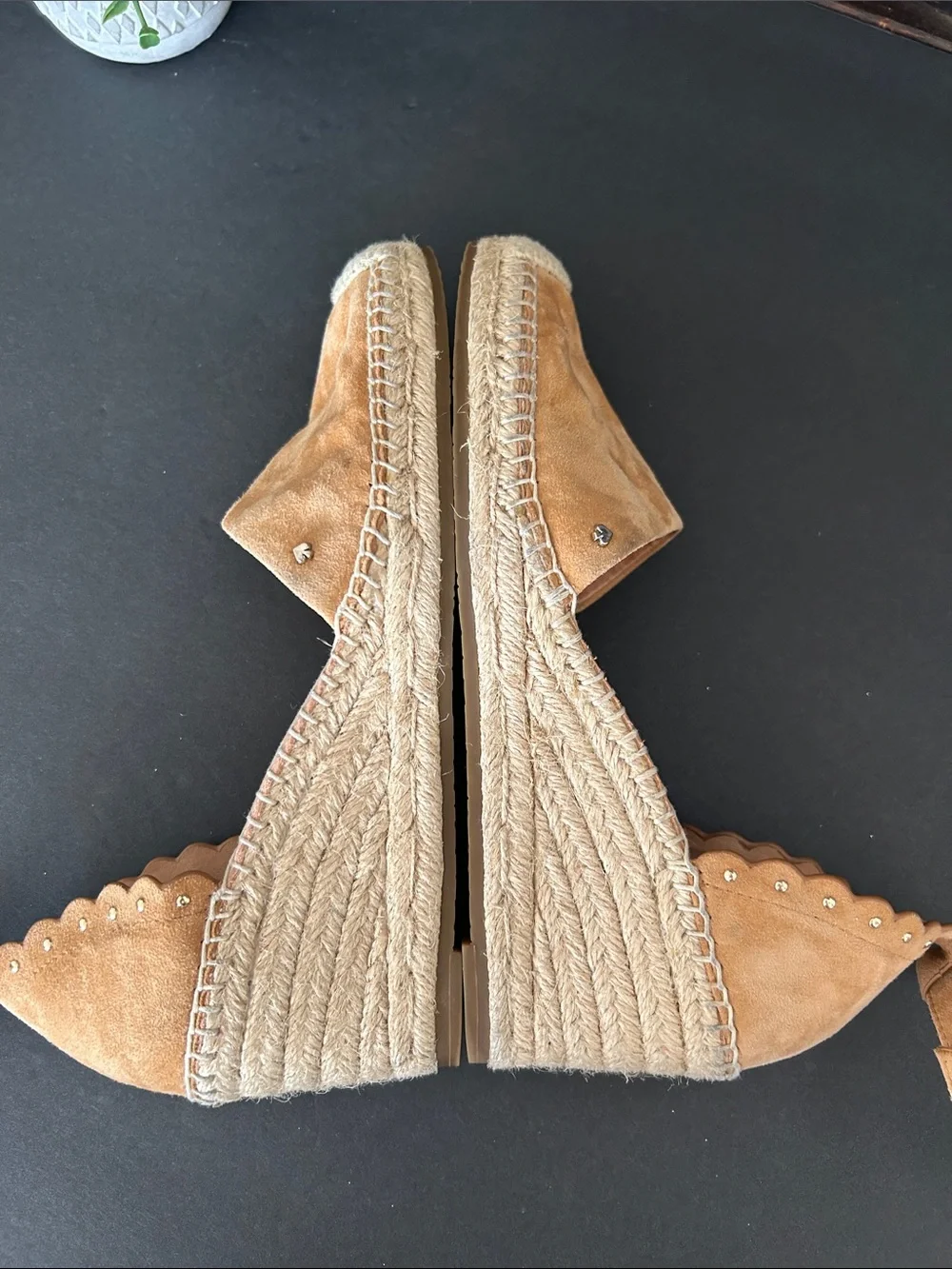 kate spade Tan Suede Espadrille Wedge Sandals with Ankle Strap